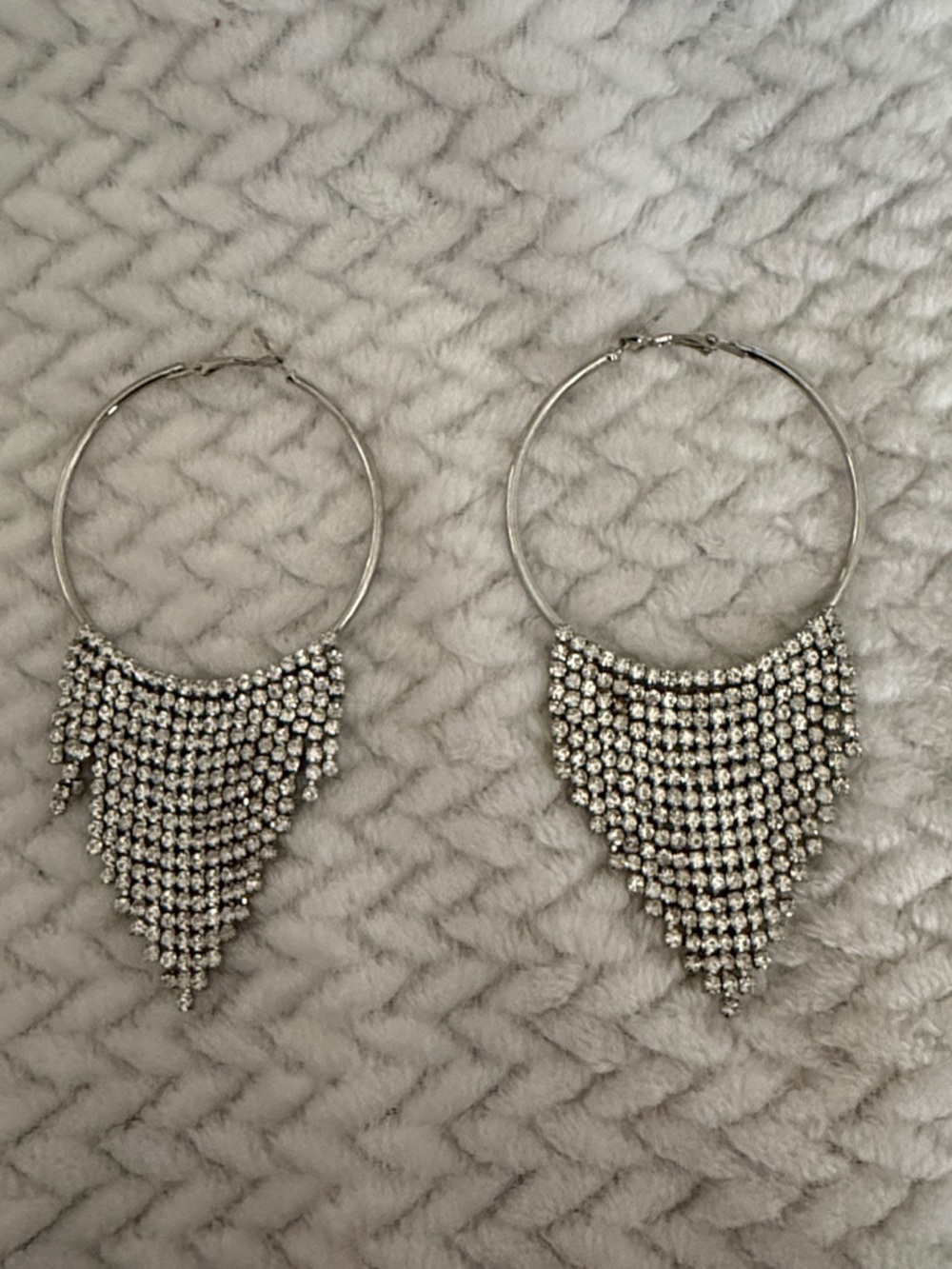 Macy's Silver Crystal Fringe Hoop Earrings Rhinestone Waterfall